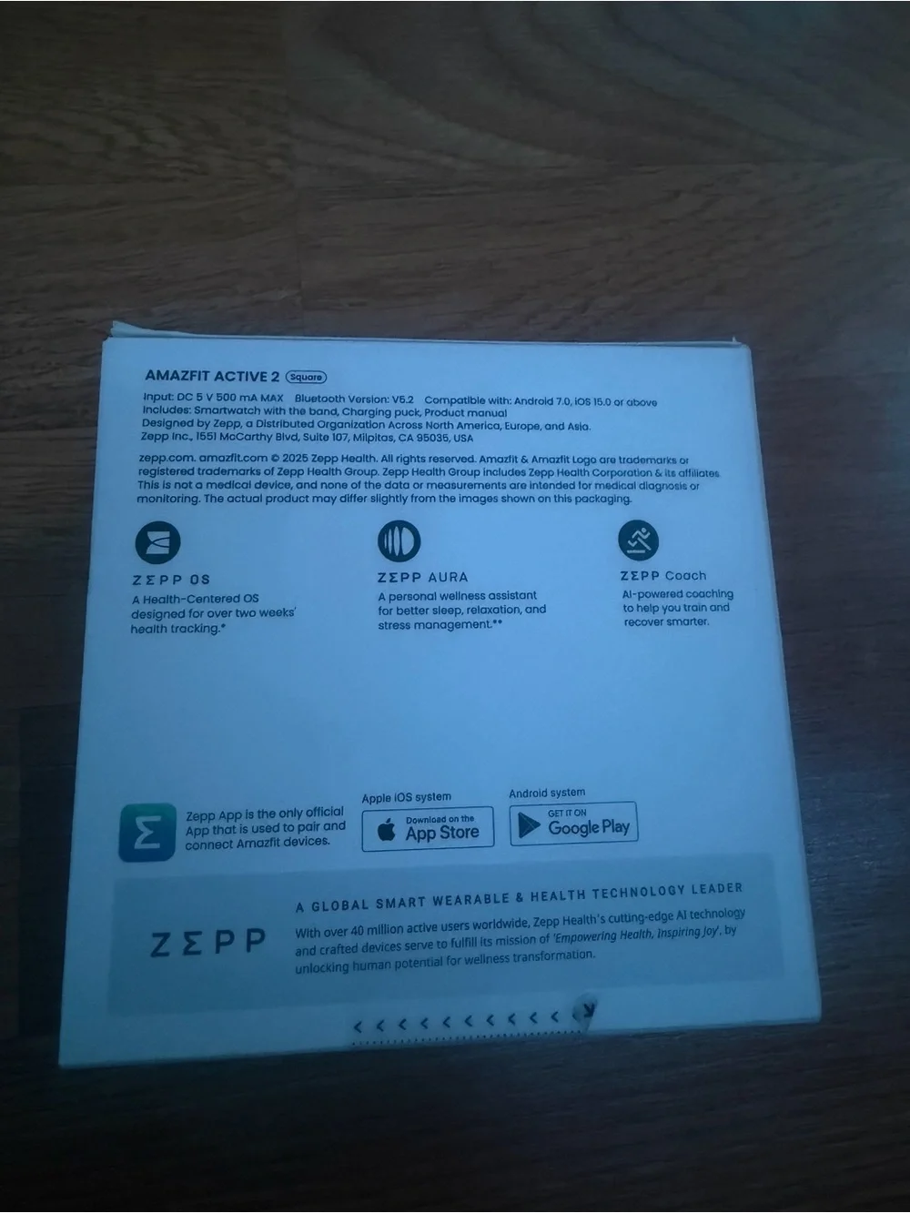 Amazfit Active 2 Premium Smart Watch (Square) 10 Day Battery, Black Leather NEW